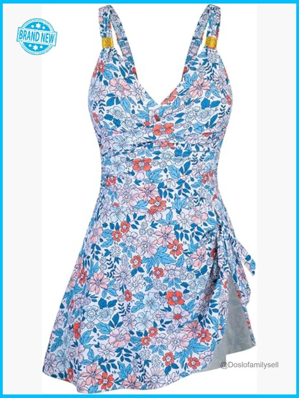 Tummy Control One Piece Swimdress Full Coverage Flowy Swim Skirt Adjustable